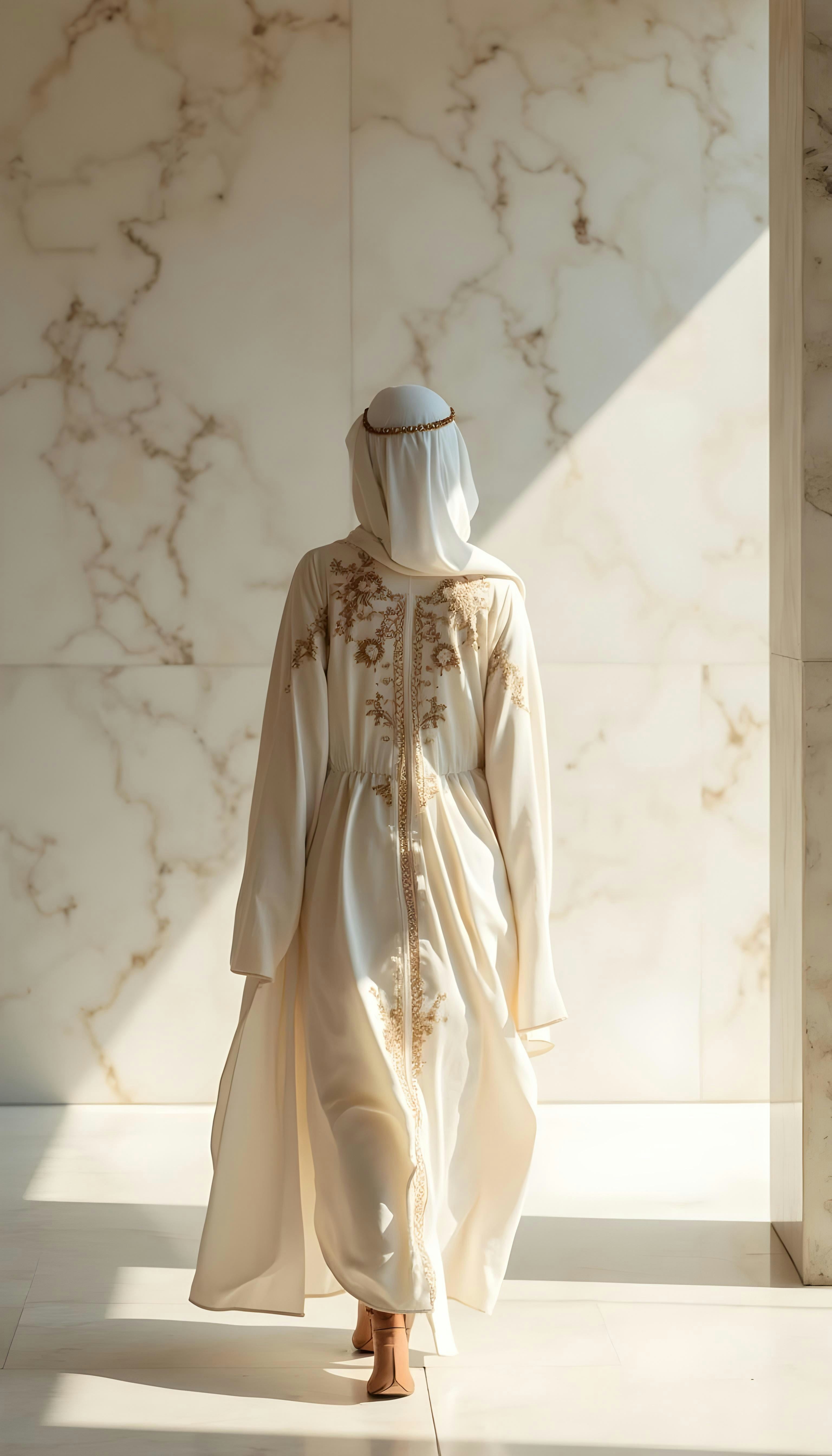Ivory signature dress on model, editorial